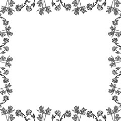 Flourish frame with blossom elements. Trendy graphic template. Cute clover empty frame box