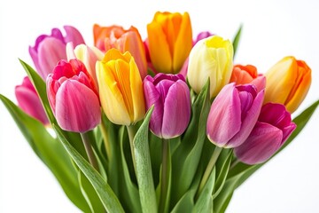 Naklejka premium Colorful bouquet of tulips isolated on white background. 