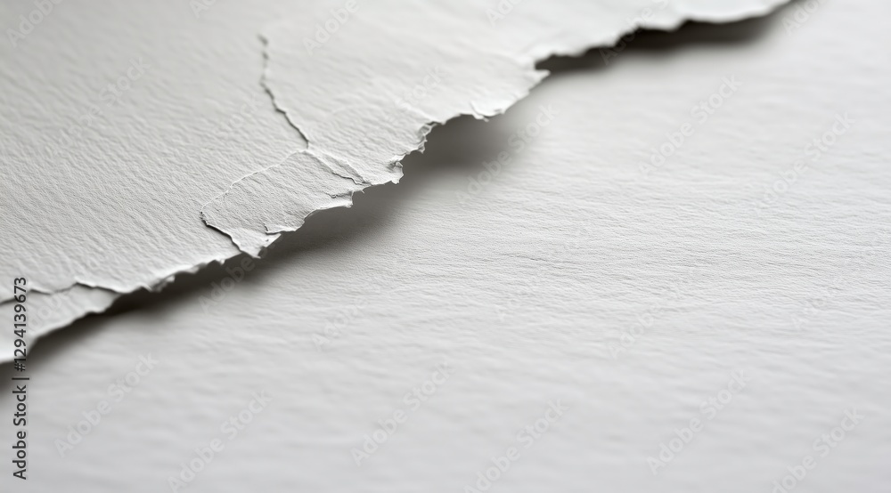Poster torn paper texture: close-up view of torn paper showing textured surface and rough edges, conveying 