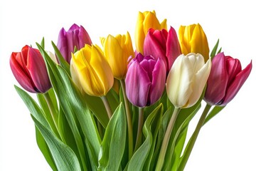 Colorful bouquet of tulips isolated on white background. 