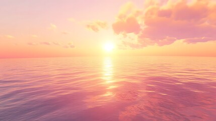 Fototapeta premium Serene Sunset over Calm Ocean Waters Pink Sky and Golden Hour Glow