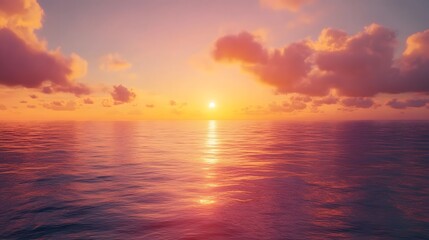 Obraz premium Stunning Ocean Sunset Landscape Vibrant Sky Calm Waters Golden Hour