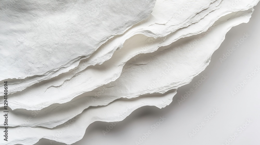 Poster layers of textured paper: an artful arrangement of torn paper sheets creates a captivating interplay