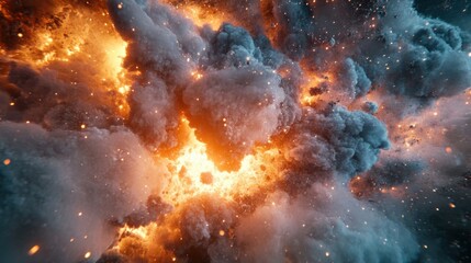 Fototapeta premium A cinematic time freeze effect capturing a moment before a massive explosion, hyper-detailed