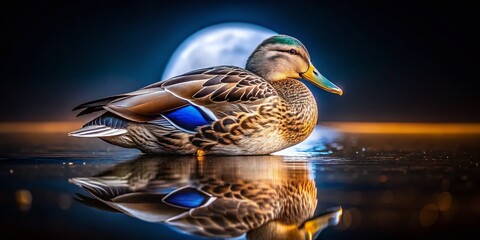 Majestic Night Bowing Duck - Wildlife Photography