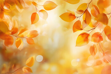 Vibrant Autumn Foliage with Golden Bokeh and Sunlit Orange Leaves Abstract Background