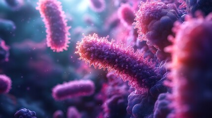 Fototapeta premium Microscopic view of bacteria multiplying in a vibrant environment