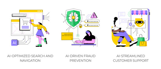 AI in online shopping abstract concept vector illustrations.