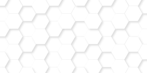 Minimal white hexagonal hexagon modern technology creative emboss light honeycomb polygonal web. abstract geometric science and mosaic tile with template texture background.	