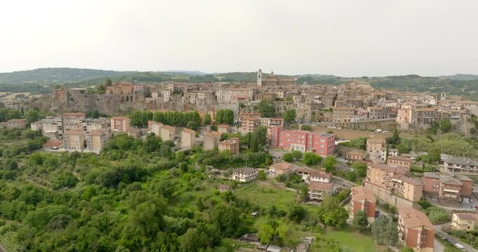Aerial view of the historic center of Orte, in the province of Viterbo, Italy.
