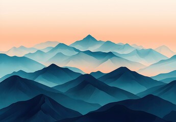 Serene Mountain Landscape with Soft Pastel Hues and Rolling Peaks