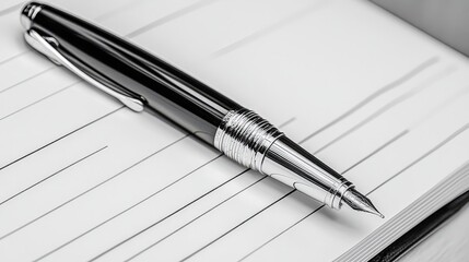 Naklejka premium Luxury Executive Pen Balanced on Edge of Open Planner for Depth