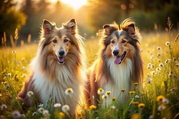 Majestic Rough Collie Dogs in a Serene Natural Landscape
