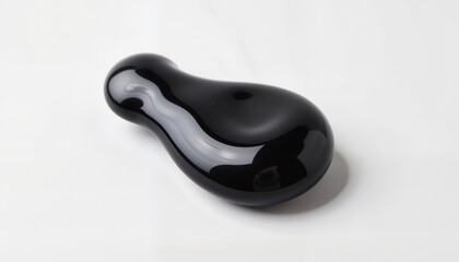 Sleek black obsidian gua sha tool on minimal white backdrop, self-care