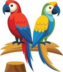 Male and Female Eclectus Parrots perching in front of white background vector art illustration