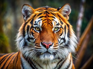 Fototapeta premium Majestic Siberian Tiger Close-Up Portrait: Powerful Predator in the Wild