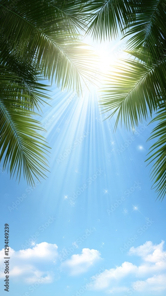 Poster light blue backdrop with palm tree shadows in an empty room offers a serene setting for showcasing s