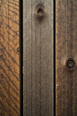Close-up weathered wood planks, knot detail, shadow play, contrast, dark, architecture
