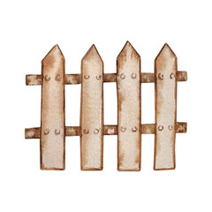 Watercolor wooden fence garden, illustration