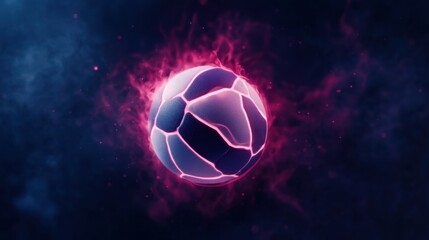 Fototapeta premium A glowing soccer ball surrounded by vibrant, cosmic energy, creating a dynamic and futuristic visual representation of the sport.