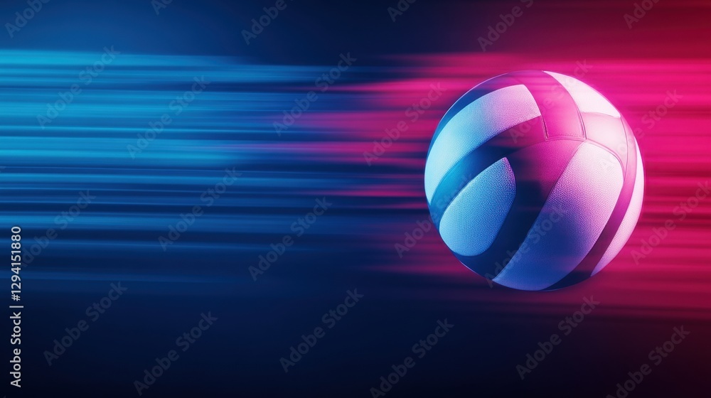 Poster a dynamic volleyball is shown in motion against a colorful gradient background, emphasizing speed an