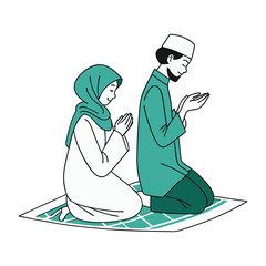 A couple is praying to Allah on the prayer mat vector art illustration design