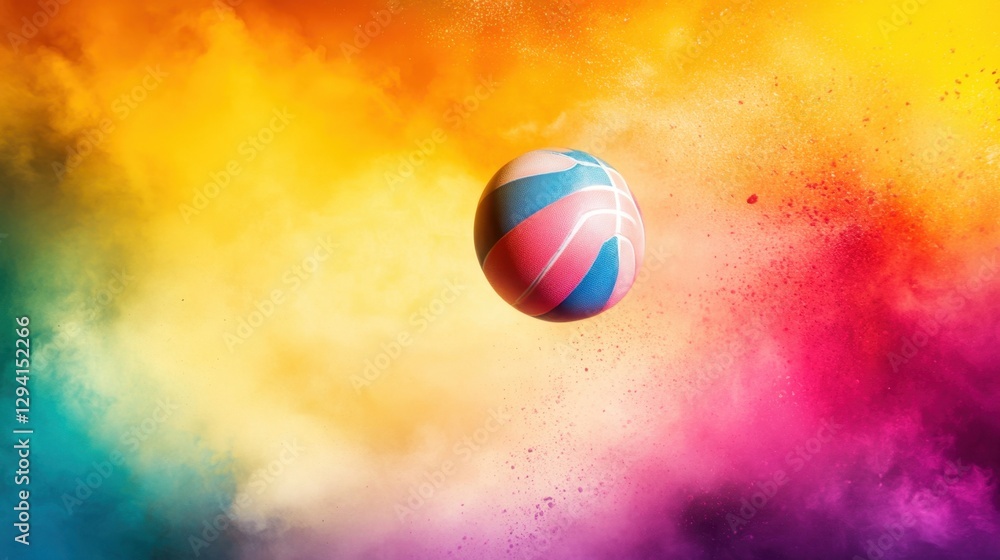 Poster a vibrant, colorful background with a ball in motion, creating a dynamic and energetic atmosphere.