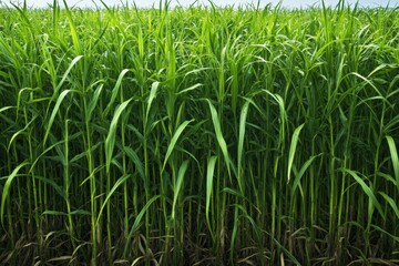 Obraz premium Vibrant Sugarcane Plantation with Natural Irrigation