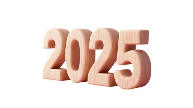 The wooden numbers "2025," symbolizing the upcoming year, perfect for New Year celebrations and milestone events. This image is ideal for content related to annual celebrations, time, and future plann