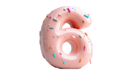 A pink number 6 decorated with colorful sprinkles, ideal for birthday celebrations or fun events. This image is perfect for parties, sweet treats, and milestone moments.