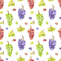 Watercolor hand painted wine grapes fruit and leaves illustration. Watercolor hand drawn seamless pattern for  aromatherapy, essential oils, winery backgrounds, wallpapers, textures