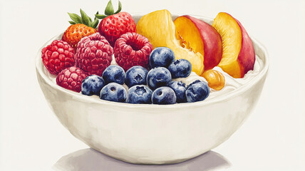 fruit, food, dessert, berry, strawberry, fresh, raspberry, blueberry, healthy, breakfast, berries, sweet, salad, bowl, raspberries, diet, white, red, blackberry, strawberries, fruits, blueberries, yog