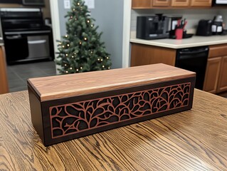 Intricate Wooden Box on Table