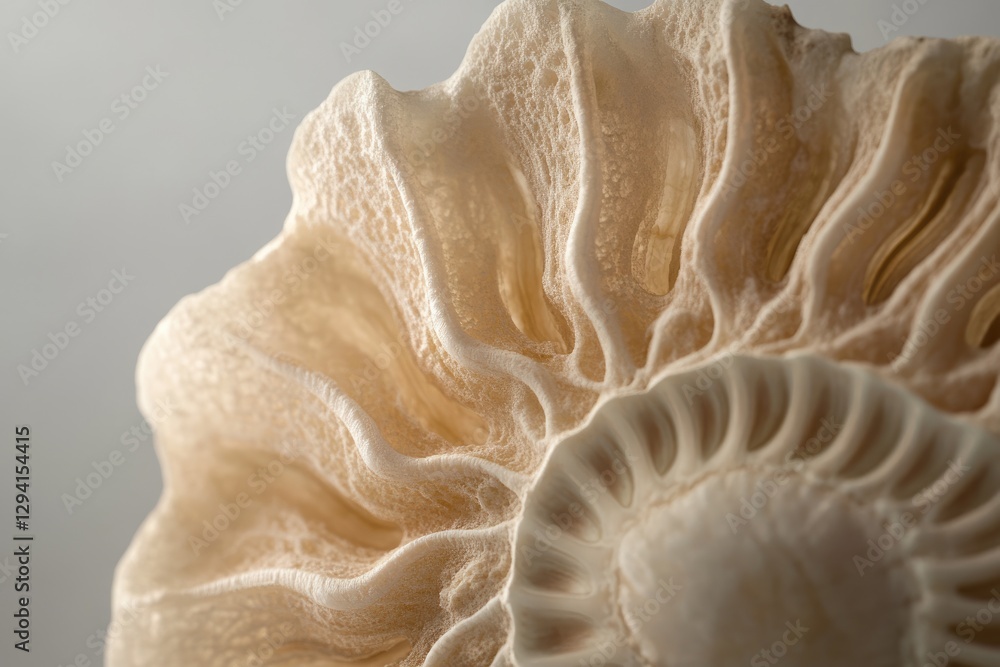 Aufkleber close-up of a delicate, cream-colored seashell with intricate textures and patterns.