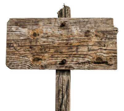 Aged Wood Sign On Black. Rustic And Weathered With Space For Text.