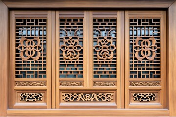 Intricate Wooden Window, Asian Building