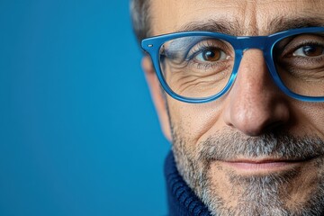 Fototapeta premium Elevate Your Image Stylish Man with Glasses and a Confident Smile, Modern Personal Branding Concept showcases the power of visual storytelling Captivating portrait photography for professionals