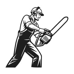 Tree surgeon trimming wood silhouette vector line art design