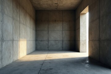 Fototapeta premium Sunlit Concrete Room Minimalist Architectural Design Showing Empty Space and Light Through an Opening