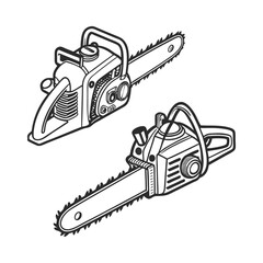 Tree wood cutter electric chainsaw line art coloring book vector illustration
