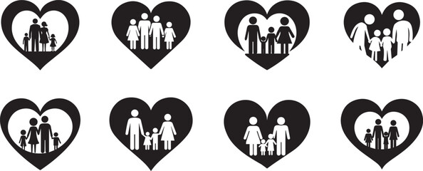 Family Love Heart Icons Vector Set