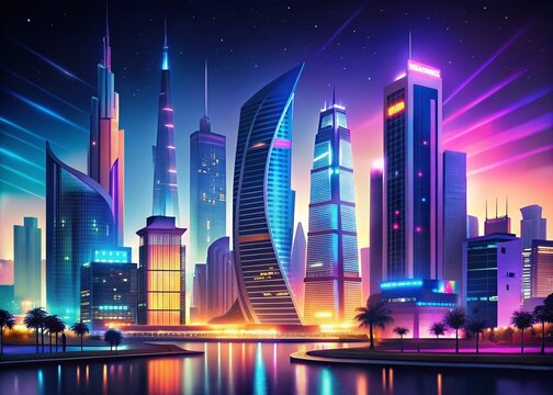 Mecca Rawdah: Modern Hotels & Office Buildings with Beautiful Bokeh Lights at Night