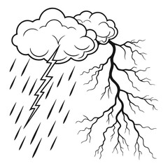 Clouds weather lightning strike rain iconic vector line art silhouette