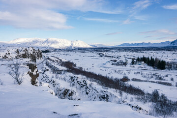 Fototapeta premium Snowed Thingvellir National Park in winter (Golden circle - South Iceland)
