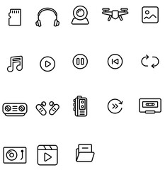multimedia icons set outline