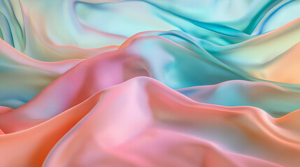 Obraz premium A close-up of soft, pastel-colored satin fabric with flowing textures in shades of pink and blue.