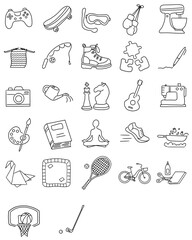 hand drawn set hobbies and leisure time icons