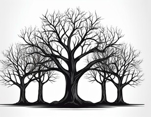 five dead tree or dry tree isolated on white background
