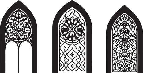 "Gothic Window Silhouette Collection – Intricate Architectural Designs"