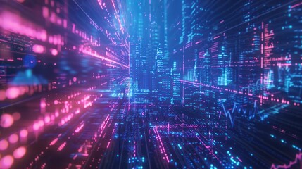 Obraz premium Abstract cyber network and big data visualization. Data streams, financial markets, and futuristic technology concept.